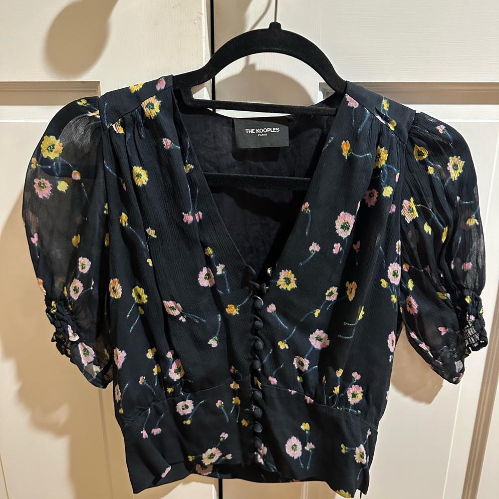 The Kooples Silk Puff Sleeve top Navy size 2